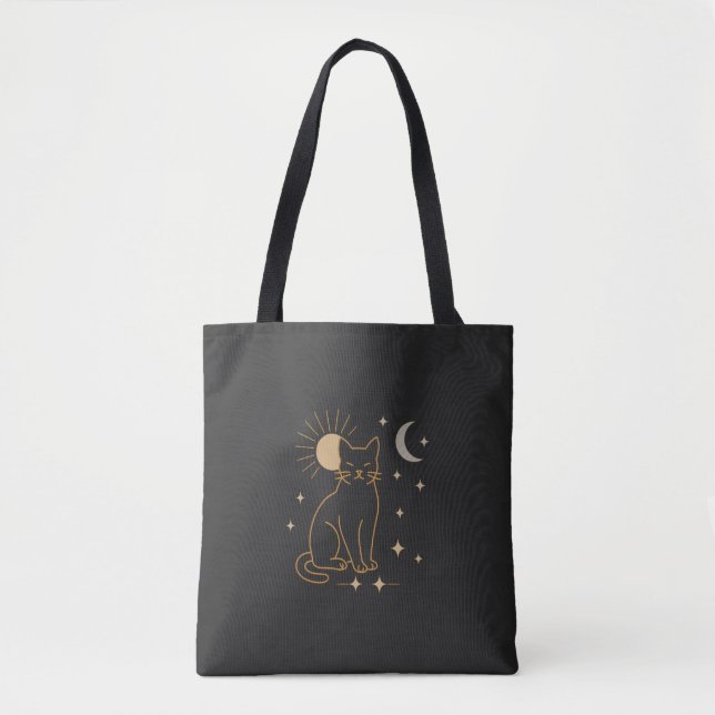 Mystic Cat Tote Bag- Minimalist Celestial Line Ar (Frente)