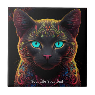 Mystic Neon Mandala Cat Psychedelic Feline Fantasy