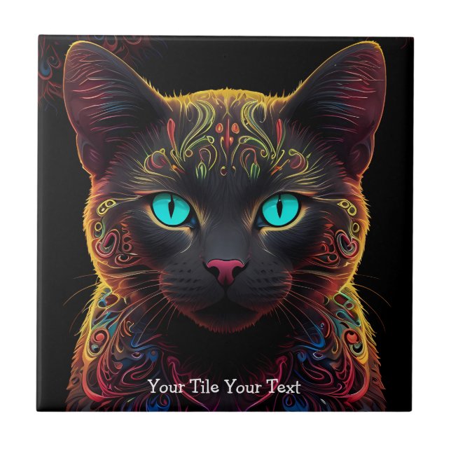 Mystic Neon Mandala Cat Psychedelic Feline Fantasy (Frente)