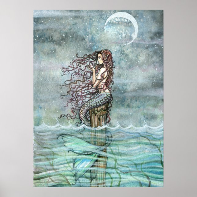 Mystic Pearl Mermaid Fantasy Art Poster Print (Frente)