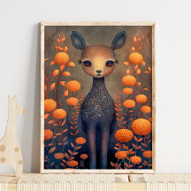 Mystic Woodland Fawn Deer | Impressão de Muro de C