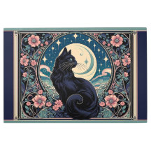 Mystical Black Cat Art Nouveau Metal Impressão