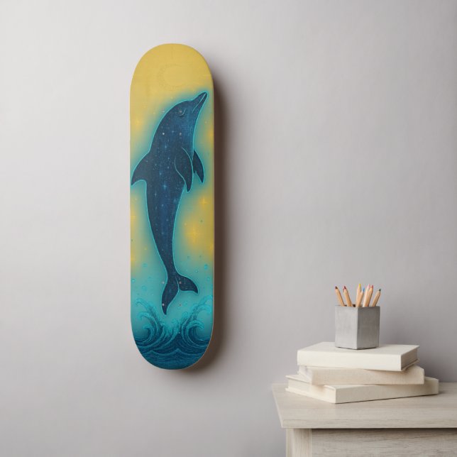 Mystical Dolphin Retro Colors Wall Art Skateboard (Arte de parede)