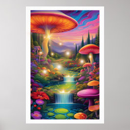 Mystical Forest Giant Mushroom Fantasy Art Poster