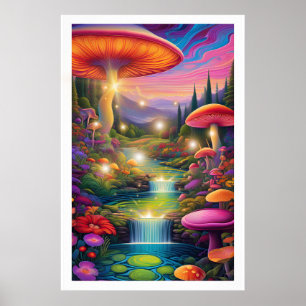 Mystical Forest Giant Mushroom Fantasy Art Poster