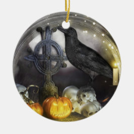 Mystical Raven Samhain Ornamento Duplo Lado