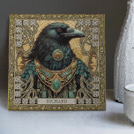 Mystical Raven Spirit Tribal Personalizada<br><div class="desc">Embarque em uma jornada mística com nosso azulejo cerâmico "Espírito de Raven Místico". A design apresenta um majestoso Raven, resplandecente com joias tribais, capturado em perfeita harmonia simétrica. As cores são ricas e reconfortantes, com tons de verde escuro, marrom, ouro e aquamarina escura, e criam um sentimento que lembra uma...</div>