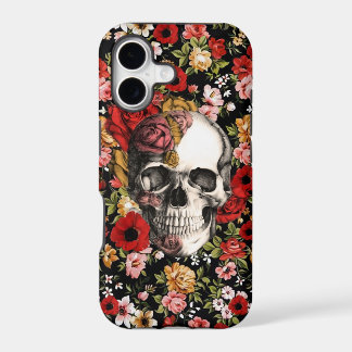 Na flor, teste padrão floral retro com crânio