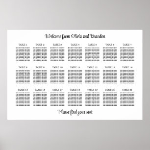 Na moda 21 Gráfico de Mesa de Casamento Poster