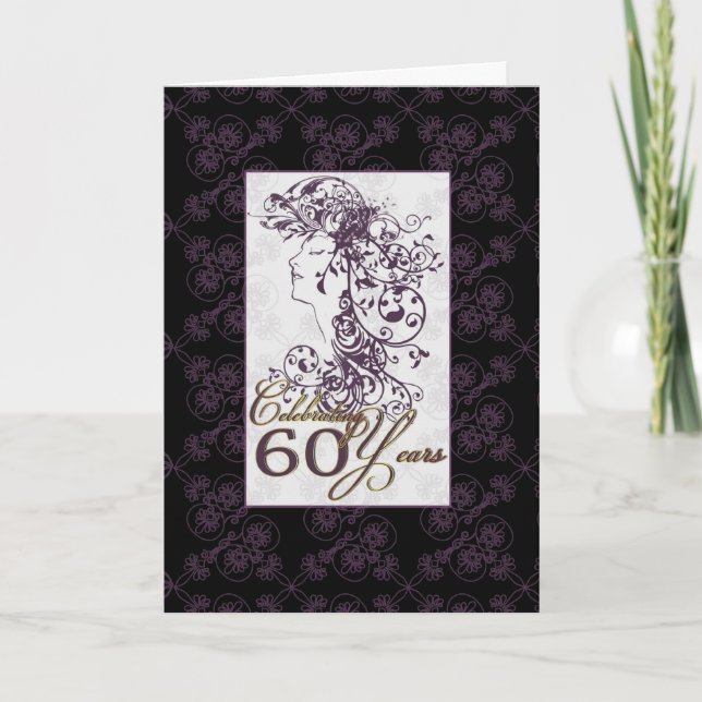 na moda 60º cartão de aniversário roxo e preto (Frente)