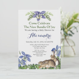 Na moda Azul Coelho Floral chá de fraldas Aquarela