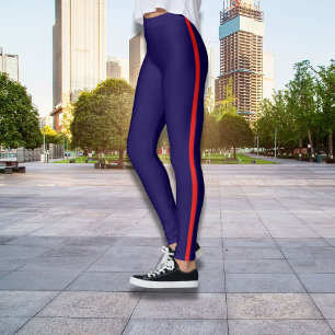 Na moda azul escuro Leggings com faixa vermelha