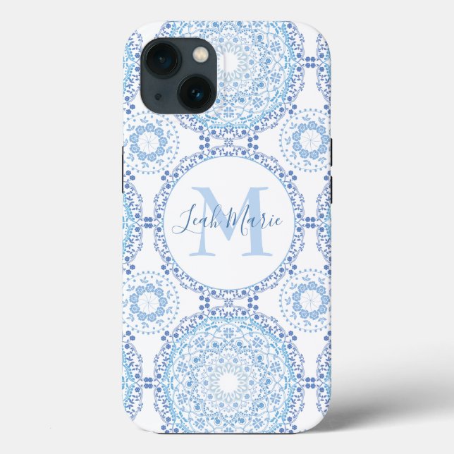 Na moda Blue Mandala Monograma Personalizado (Verso)