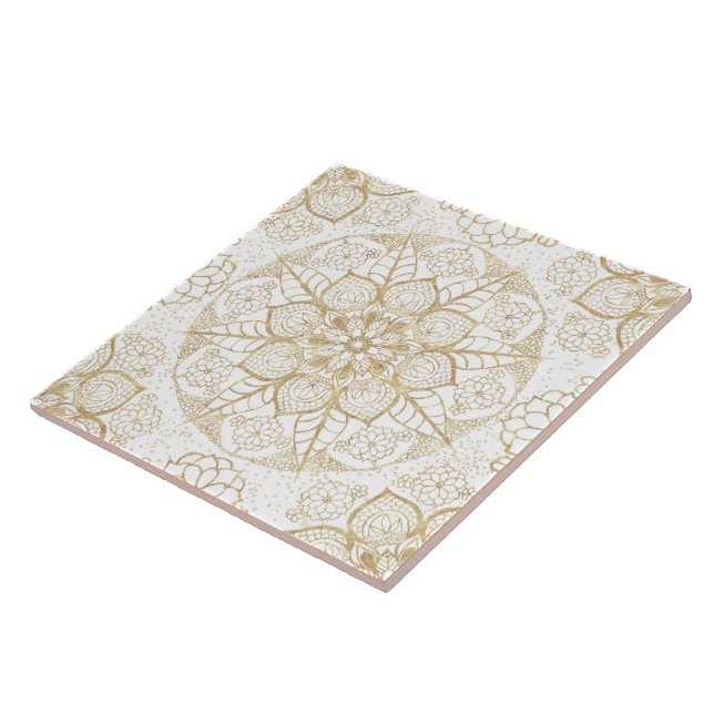 Na moda Boho White Dourado Mandala Floral (Lateral)