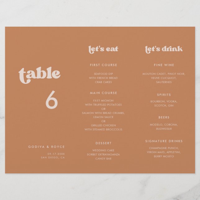 Na moda Brown Sugar Menu e Tabelas número três vez (Frente)