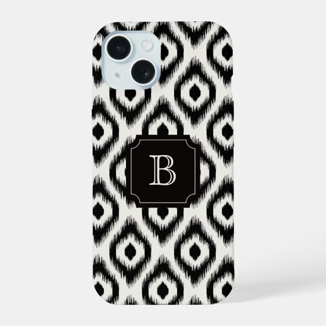 Na moda Chic Black Ivory Diamond Ikat Monograma (Verso)