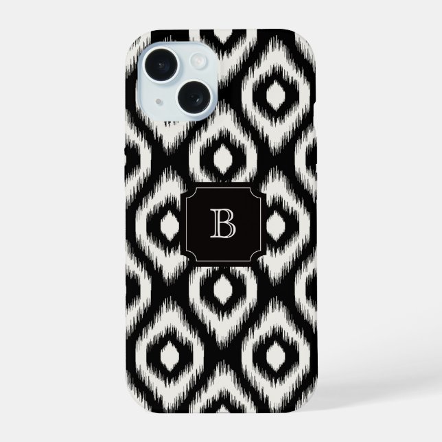 Na moda Chic Black Ivory Diamond Ikat Monograma (Verso)