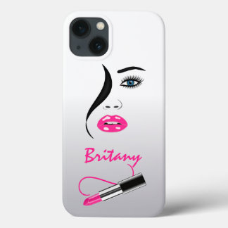 Na moda com o Lipstick rosa no espelho