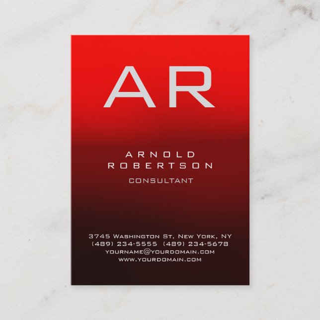 Na moda Dark Red Modern Monograma Cartão de visita (Frente)