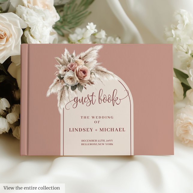 Na moda Dusty Pampas Rosas de Casamento Livro de C (Stylish Dusty Pink Pampas Roses Wedding Guest Book)
