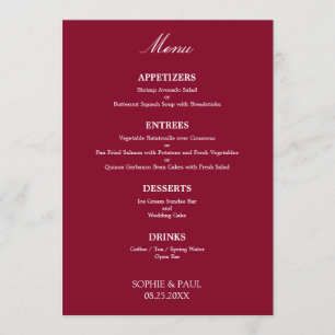 Na moda Elegante Burgundy Wedding Menu