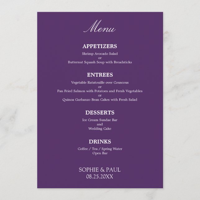 Na moda Elegante Dark Purple Weding Menu (Frente)
