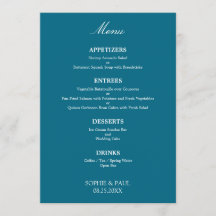 Na moda Elegante Turquesa Blue Weding Menu