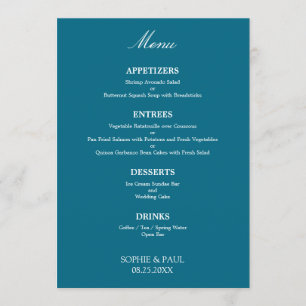 Na moda Elegante Turquesa Blue Weding Menu