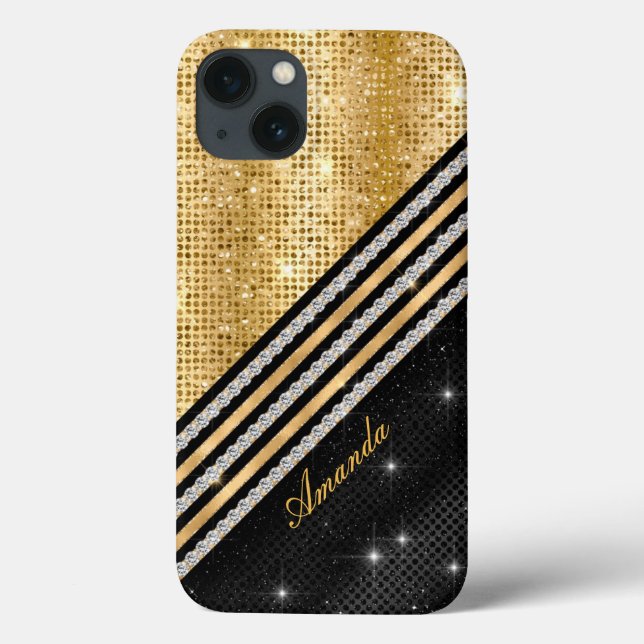 Na moda faux Crystal Dourado E Black Personalizado (Verso)