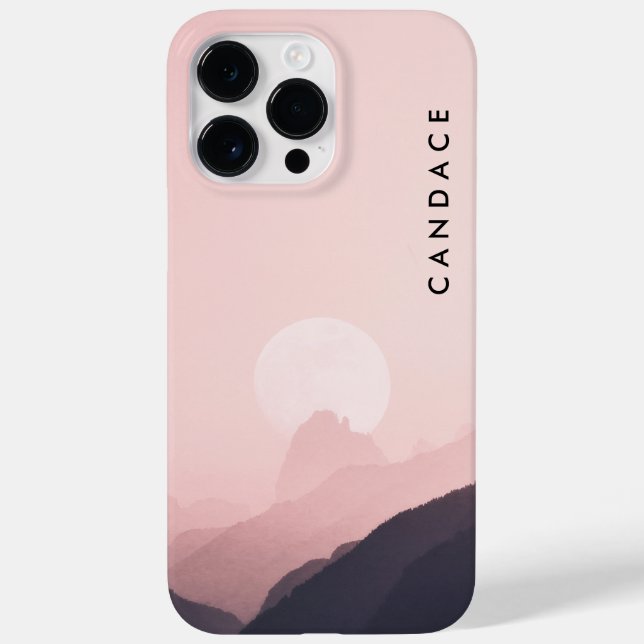 Na moda Girly Pink Mountain Moon Sun e Name Case (Verso)