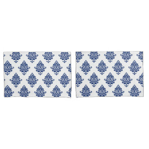 Na moda Marinho Azul e Damasco Branco Padrão