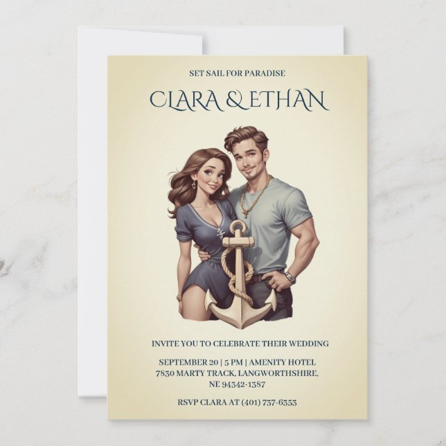 na moda mínimo de convites para casamento náutico (Frente)