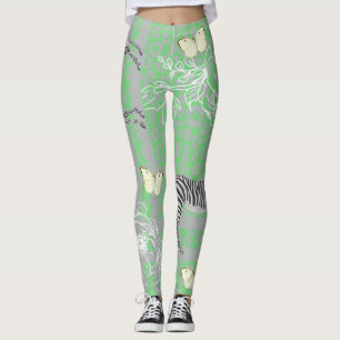 Na moda Moderno Boho Leggings Ecléticas Verdes