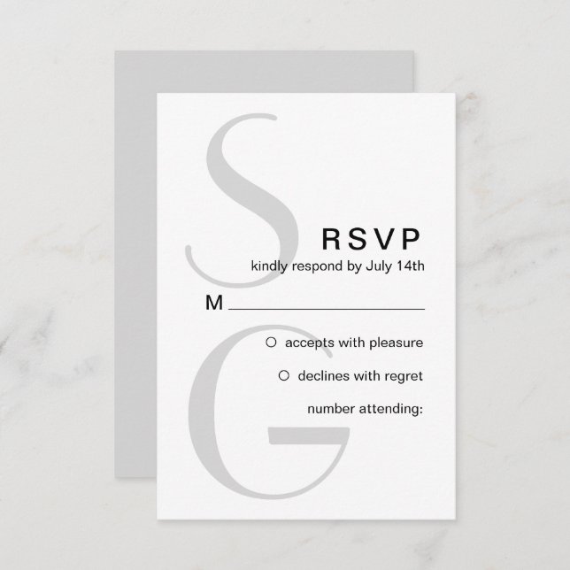 Na moda Monograma. RSVP de casamento moderno simpl (Frente/Verso)