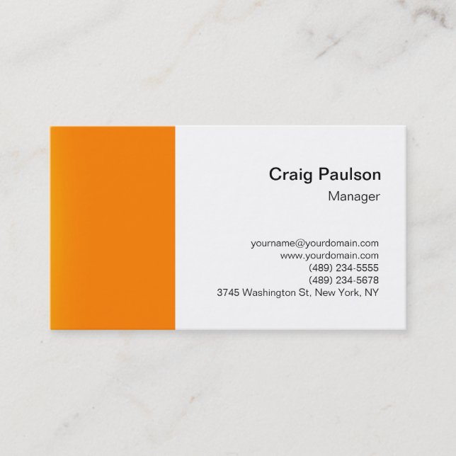 Na moda Orange White Plain Simple Cartão de visita (Frente)