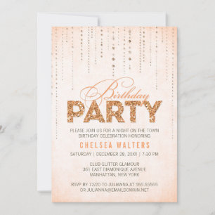 Na moda Peach Glitter Convite de aniversário
