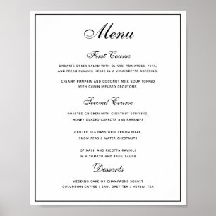 Na moda preto branco 3 curso Poster do menu de cas
