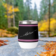 Na moda preto Branco - Nome Cursivo Rosa Quente