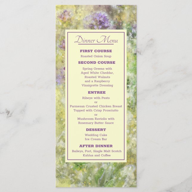 Na moda Purple Floral Weding Menu (Frente)