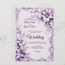 Na moda Purple Flowers Convite De Casamento