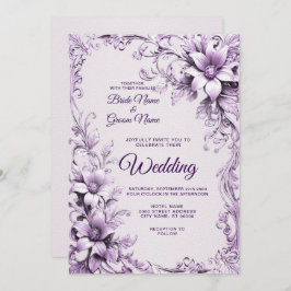 Na moda Purple Flowers Convite De Casamento