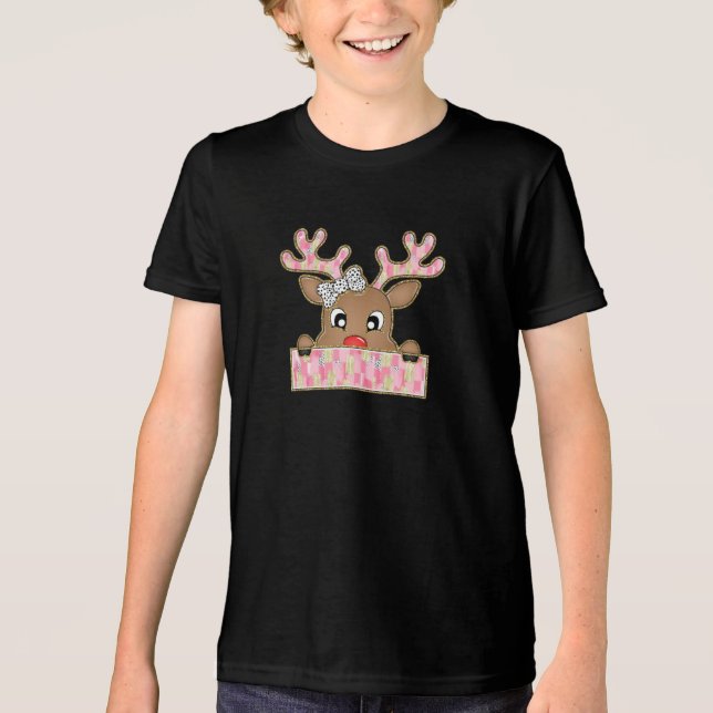 Na moda Reindeer com vibrações cor-de-rosa e Doura (Frente)