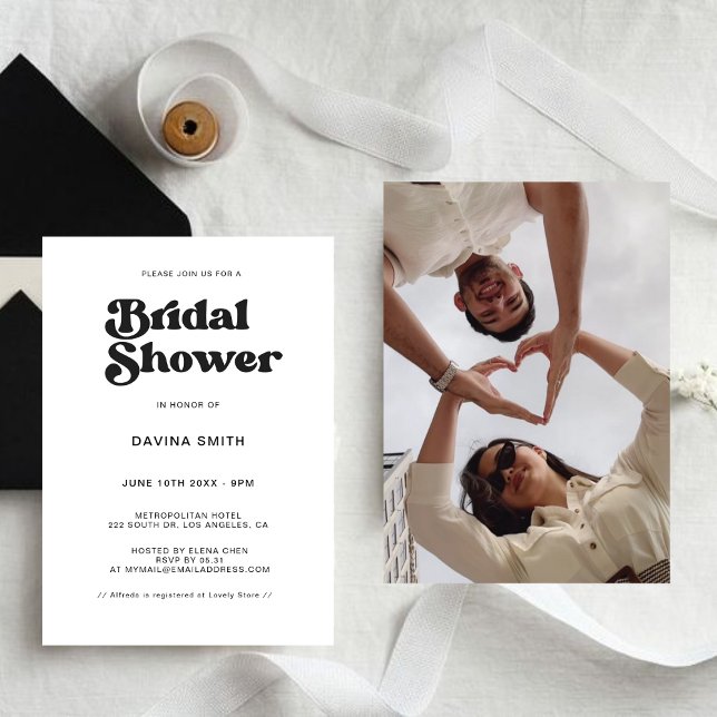 Na moda retro Chá de panela preto e branco Convite (Criador carregado)