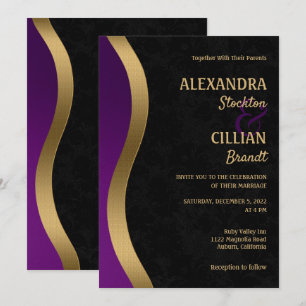 Na moda Roxo e Convite para Casamento Dourado