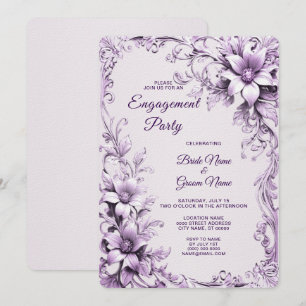 Na moda Roxo Flores Noivado Convite