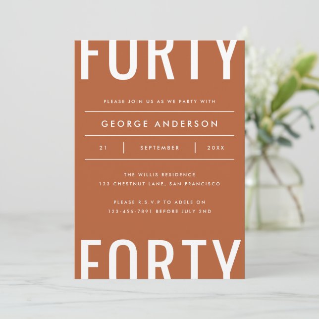 Na moda simples aniversário de 40 anos moderno (Em pé/Frente)