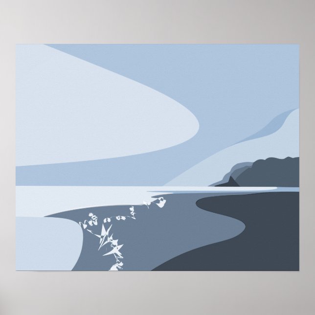 Na moda Steel-Blue Digital Art Seascape Poster (Frente)