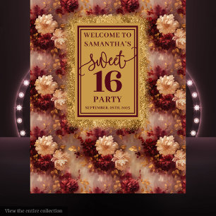 Na moda Sweet 16 Blush Burgundy Dourada Tapeçaria