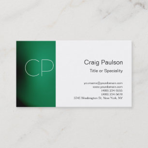 Na moda verde Cartão de visita Monograma branco co