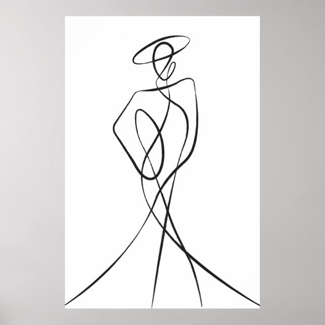 Na moda Woman Line Art Poster (Frente)